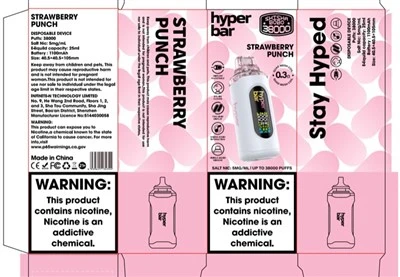 Insta Hyperbar Shisha BOBO 38000 Puffs bir martalik vape ulgurji savdosi